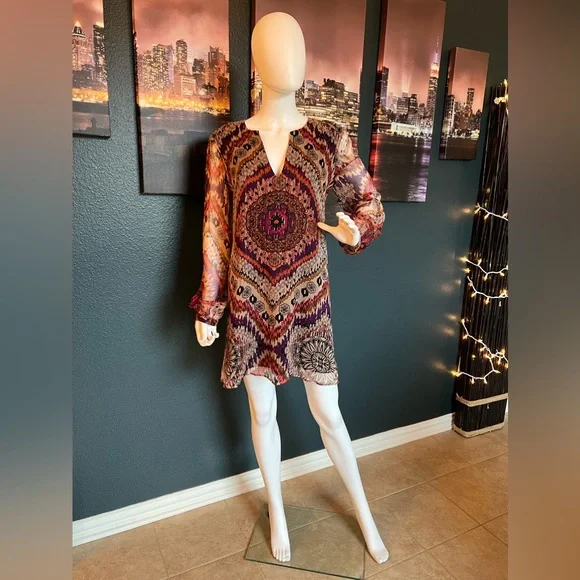 Lavender Brown | Dresses | Lavender Brown Printed Opaque Long Sleeve Dress  | Poshmark